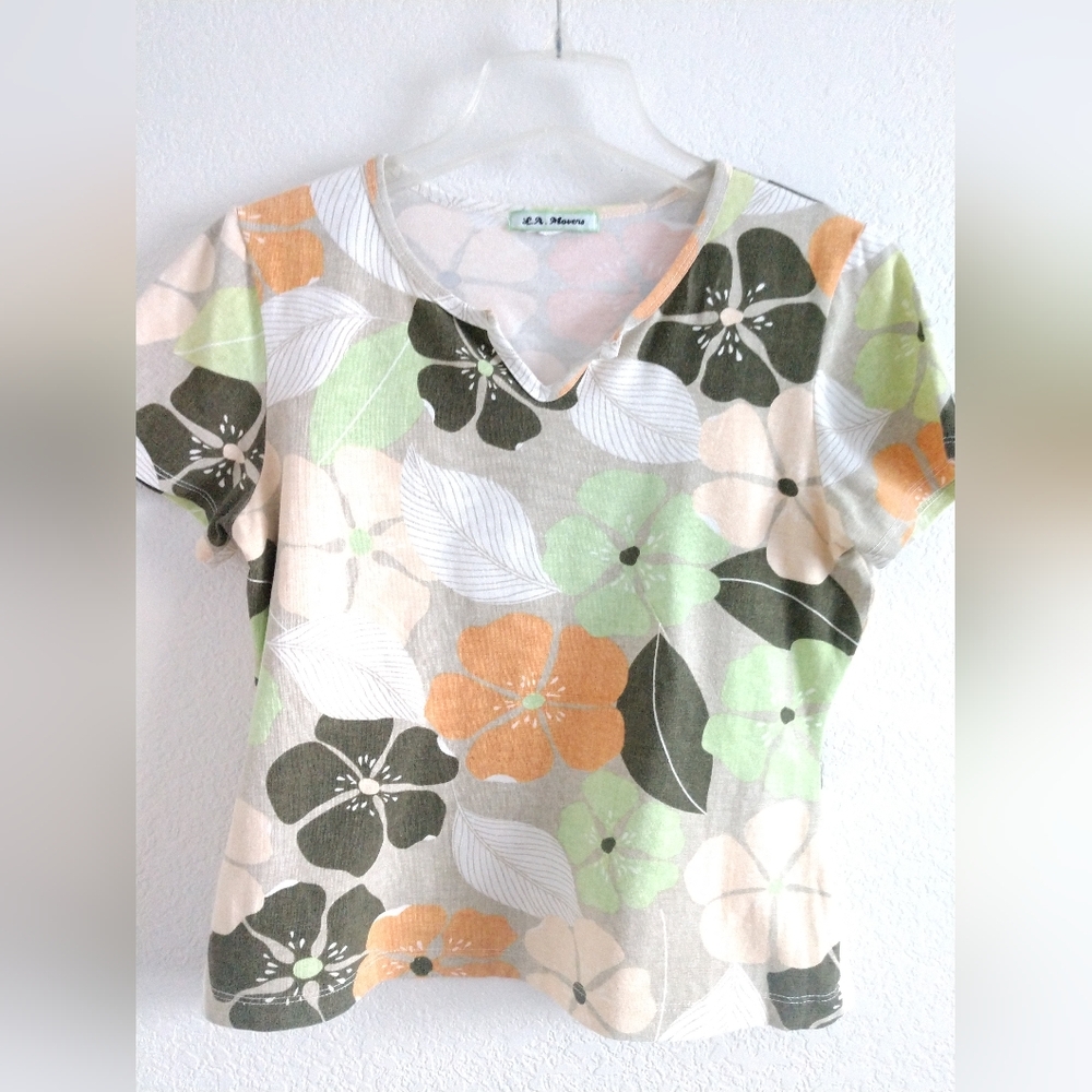 Vintage 90s L.A. Movers Floral Baby Tee CROP Top Y2K Size Small Chest 30"